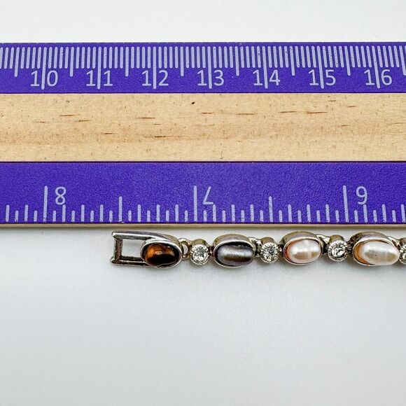 Vintage Pearl & Rhinestone Tennis Bracelet Timeless Glamour Retro Neutral - Picture 8 of 9